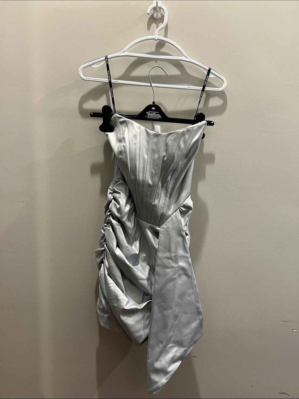 Lavish Alice Silver Strapless Ruched Satin Cocktail Dress